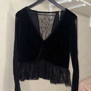 Free People Black Velvet Lace Blouse